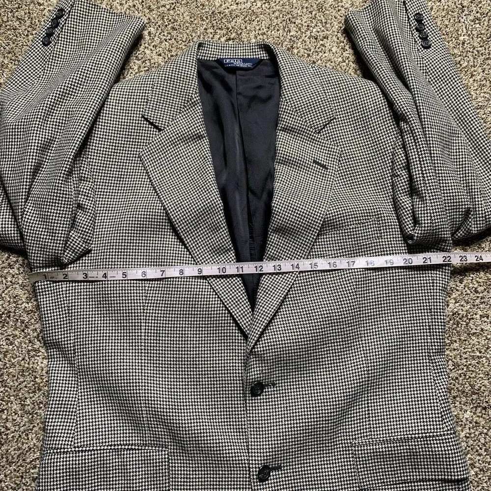 Vintage Polo Ralph Lauren Houndstooth Silk Cotton Mens Sz 41R Black Gray Blazer